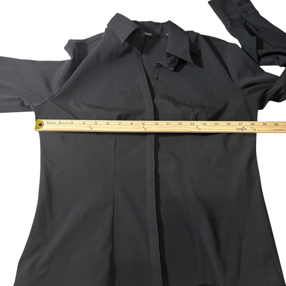 Express Stretch Black Button Up Shirt Size 11/12 Tailored Fit Office Workwear - Picture 13 of 15